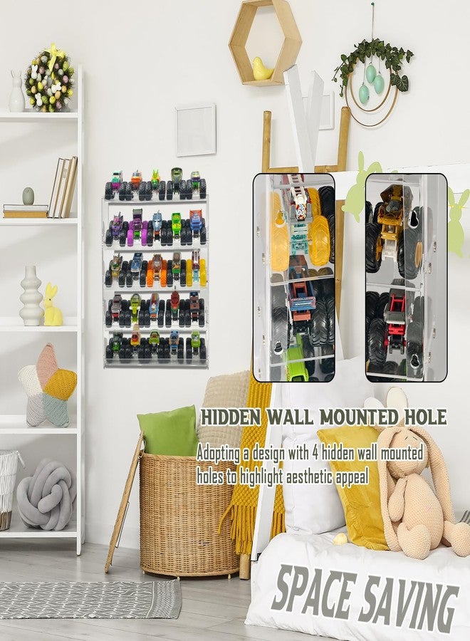 AAiphuwew Acrylic Monster Trucks Display Case - Holds Up to 25 Car Collectibles, Clear 5 Tiers Toy Truck Cars Display Storage Organizer Tire Shelf - Image 5